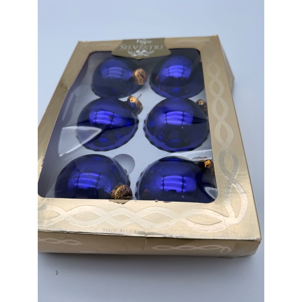 Silvestri Cobalt Blue Glass Christmas Ornaments Set of 6 Scalloped Rauch USA